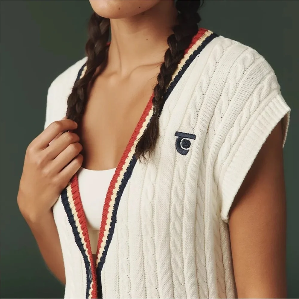 NWT Tretorn x Anthropologie Longline Short Sleeve Cardigan White Womens M Preppy - Picture 4 of 11